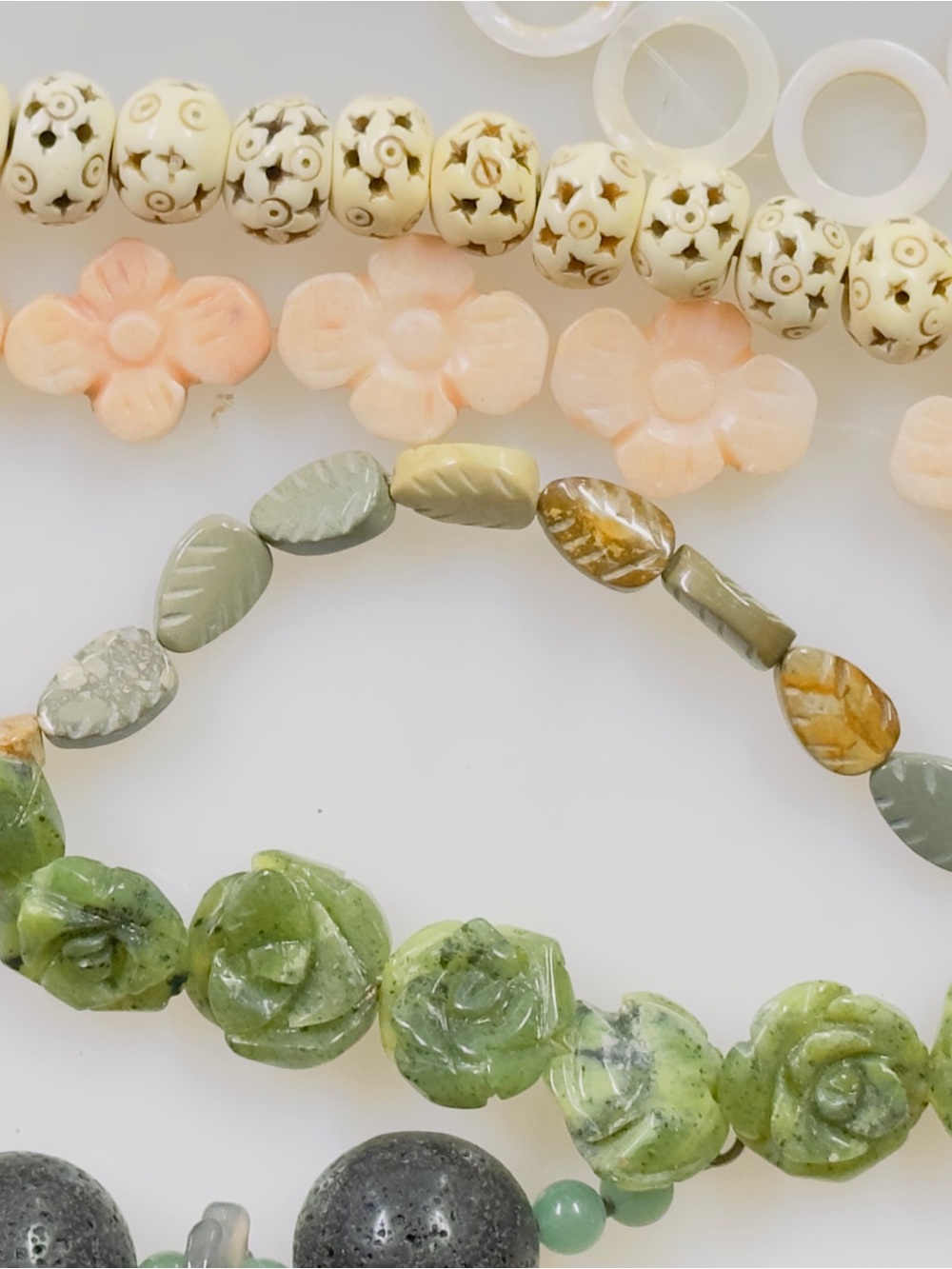 Natural Gemstone Beads Jade, Quartz, Bone, Pearl